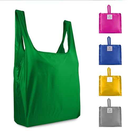 Zulay Kitchen 5 Pack 50 Pound Reusable Grocery Bags - Large Foldable Reusable Bags With Handles and Drawstring Bag - Durable Machine Washable Reusable Shopping Bags Foldable (Assorted)
