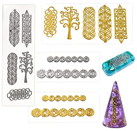 Zayookey 4 Blatt Resin Stickers Silikonform Füller Epoxidharz Füllmaterial Harz Aufkleber Orgonit Resin Filler Schmuck Basteln Füllstoffe Materials DIY Resin Supplies Kit (Golden+Silber)