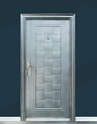 Porta Blindata Grigia Argento Apertura Sia A Destra Che A Sinistra Da interno ed esterno Portone Blindato 90x197 Verniciato A Polvere P5 (Apertura esterna destra)