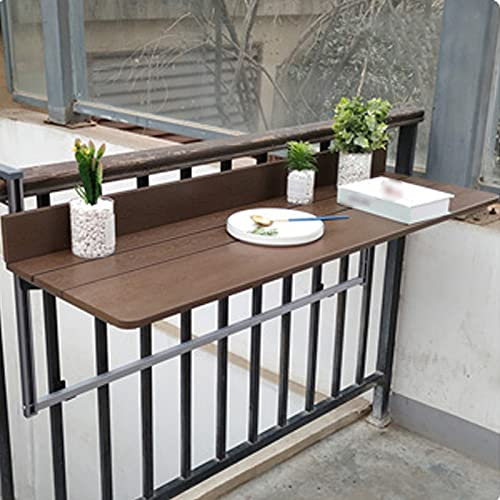 Brauner Wandklapptisch,Balkon-Hängetisch,5-Stufige Höhenverstellung,Edelstahl + Aluminiumlegierungsrahmen,für Geländer/im Freien/Balkon (60x37cm/24x14.6in)