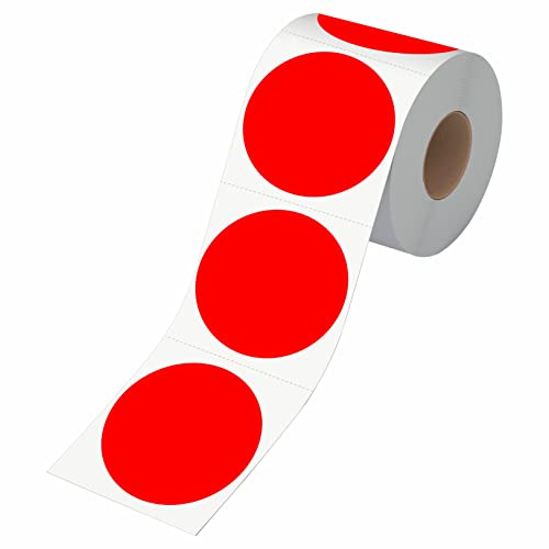 500 autocollants d'inventaire ronds rouges, étiquettes de codage couleur à pois circulaires avec ligne de perforation dans un rouleau (7.6 cm de diamètre)