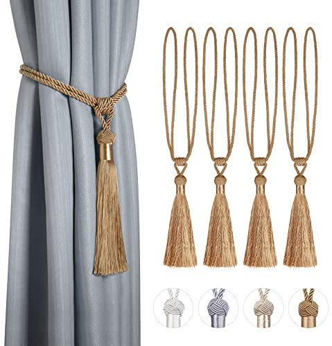 Dalababa 4 Stück Vorhanghalter Raffhalter Gardinenhalter Polyester Baumwoll Seil mit Quaste Vorhang Tiebacks Dekorative Fenster Einfarbig Gardinen Zubehör,Gelb