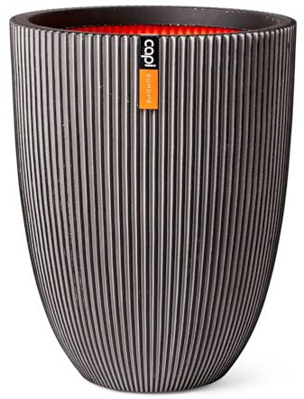 Capi Europe - Gefäß elegant niedrig Groove NL - 34x46 - Anthrazit - Öffnung Ø27 - Blumentopf für den Innen- und Außeneinsatz - Bruchsicher - 100% recycelbar - KGVZ782
