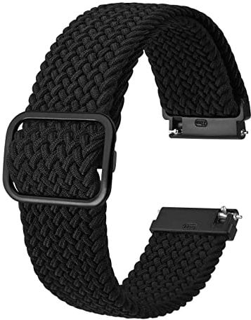 BISONSTRAP Nylon Watch Straps 20mm, Adjustable Braided Loop Bands for Men and Women,Black with Black Buckle