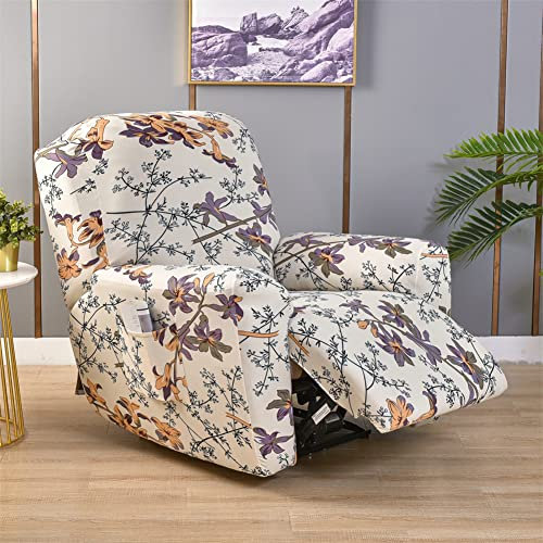 Fansu Funda de Sillón Relax 1 Plaza, Flores Clasicas Retro Alta Elasticidad para Sillón Relax Funda Reclinable con Bolsillos Laterales, 4 Piezas Lavables Fundas Protector (Lirio)