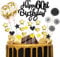 60th Birthday Cake Topper Black Gold, Glitter Happy 60th Birthday Cake Topper Kit, 60th Birthday Cake Toppers for Men Women, 25pcs Birthday Cupcake Toppers for Sixty Birthday Anniversary Party Decor