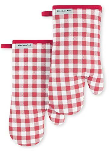 KitchenAid Gingham Oven Mitt 2-Pack Set, Passion Red, 7x13