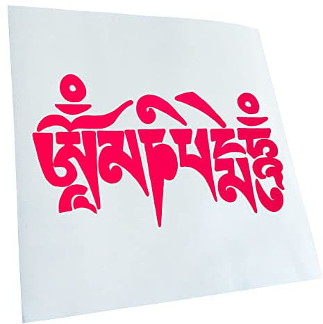 Kiwistar - Autoaufkleber - Neonpink - 50x29cm Om Mani Padme Hum - Heckscheibe Auto Aufkleber wetterfest für Kfz LKW Mofa Truck - Sticker außen selbstklebend Tuning Zubehör für Fenster Fahrzeug Scheibe