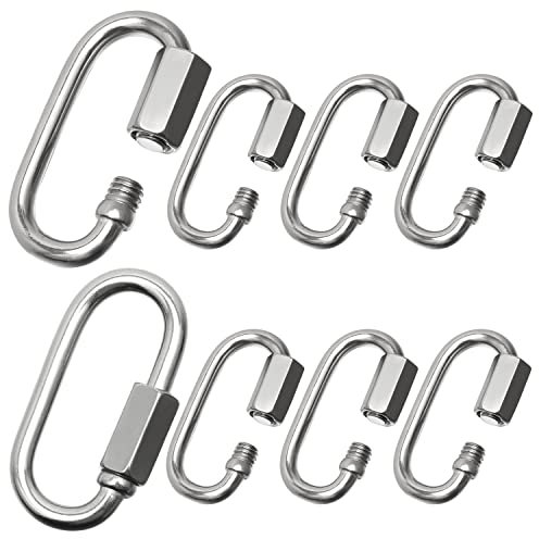 8 Pcs Stainless Steel Locking Carabiner, Quick Link Chain Connector Heavy Duty, for Climbing, Fishing, Hiking, Traveling