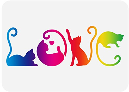 FINGERINSPIRE Liebes Katzen Schablone 21x29.7cm Wiederverwendbare Haustier Katzen Vorlage Zum Basteln, Niedliche Kätzchen Malvorlage Tier Katzen Schablone Für Wand, Holz, Fliesen, Boden, Möbel