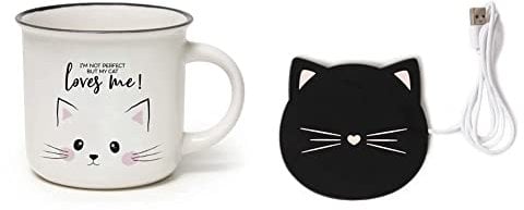 Legami Cup-Puccino Cat Tazza, Porcellana Bone China, Multicolore & Scalda Tazza Usb, Warm it up, 10x10 cm, Tema Cat, in Vinile, Ideale per Tazze e Bicchieri con Fondo Piatto, Ingresso USB
