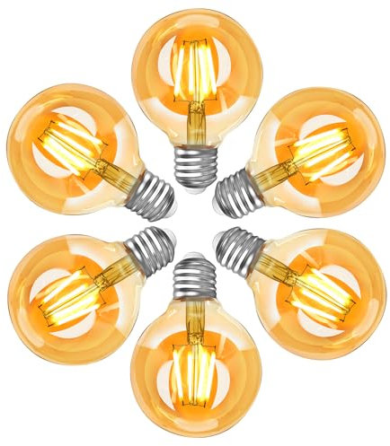 Bonnov Glühbirne E27 LED Warmweiss 2700K, G80 4W LED Vintage Glühbirne Ersetzt 40W, 400LM LED Filament Lampe, Amber Glas Leuchtmittel für Nostalgie und Retro Beleuchtung im Haus Café Bar, 6 Stück