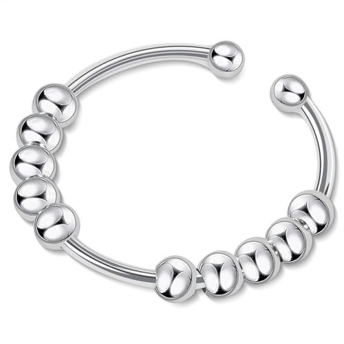 925 Sterling Silber Anxiety Ring Verstellbar Ring Damen Angstring Zappel mit Perlen Spinner Schmuck Geschenke Anti Stress für Frauen Mädchen Offener Stapelbar