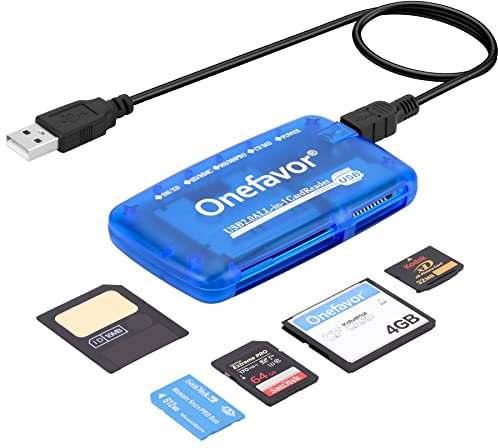 Onefavor Lector de tarjetas SmartMedia, todo en 1 USB, adaptador universal multitarjeta, concentrador delgado, lectura de Smart Media SD, XD, CF, MMC, MS