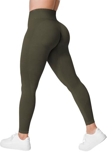 ZAAYO Sport Leggings Damen High Waist Scrunch Butt Gym Leggings Seamless Blickdicht Sporthose für Sport Yoga Fitness Workout Olivgrün Small