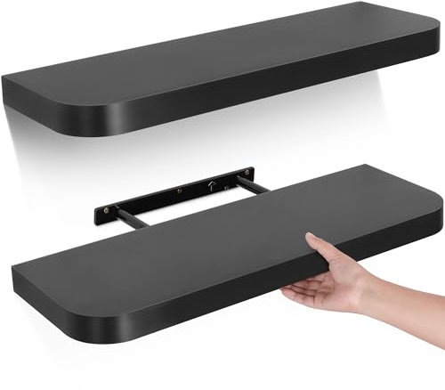Gronda Lot de 2 étagères murales flottantes noires de 61 cm, étagère murale en bois pour salle de bain, chambre à coucher, toilettes, cuisine, bureau, salon