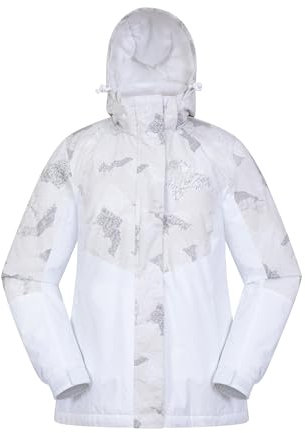 Mountain Warehouse Dawn Skijacke für Damen - Schneedicht, warme Snowboardjacke, Fleecefutter, Bündchen, Saum und Kapuze zum Verstellen - Ideale Winterjacke Weiss Damengröße EU 46