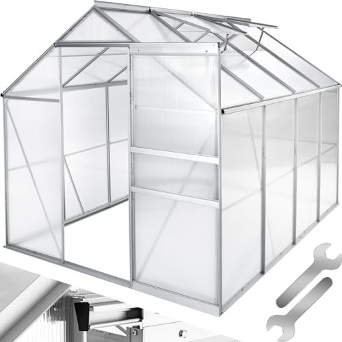 tectake® Serre de Jardin en Aluminium Polycarbonate pour Potager Exterieur Serre de Jardin pour Hivernage Tente Abri pour Les Plantes Serre à semis Jardinage - 250x185x195 cm