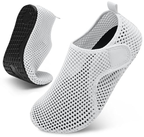 Scurtain White Shower Flat Sandals for Women Summer Barefoot Water Sandals Mens Comfortable Beach Diabetic Shoes Soft Rubber Closed Toe Comfort Sandals Size