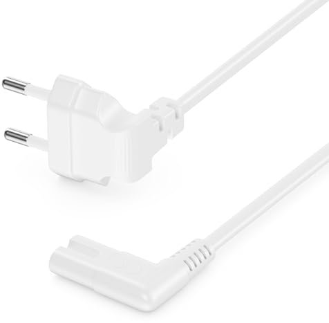 deleyCON 1m Câble D’Alimentation avec Fiche Euro Plate Coudée - Fiche Euro Coudée à 90° vers Prise C7 Coudée à 90° - Câble Secteur Euro pour Petits Appareils - Blanc
