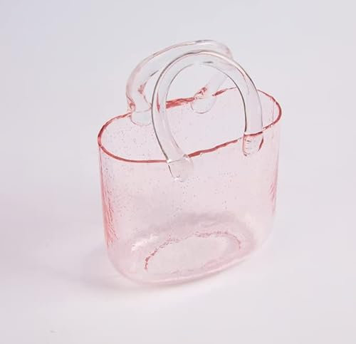 Taschenvase aus Glas, Glas Vase, Dekorative Vase,Einzigartige Transparente Geldbörsenvase mit Fischschale, Transparenter Handkorb, Wohnzimmer, Blumenarrangement, Kreative Tasche, Aquarium (rosa1)