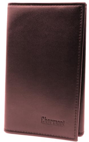 Charmoni - Etui Pochette Porte Papier Voiture- 3 Volets - Carte Grise permis de Conduire pièce d'identité Assurance - Cuir Vachette (Marron foncé)