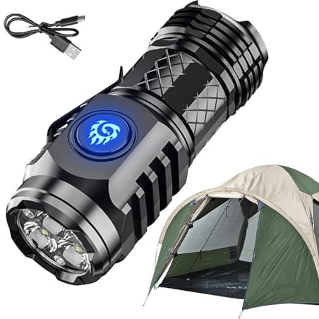 Ristyur Linterna Monstruo De Tres Ojos, Linterna Portátil Pequeña Linterna LED Ultra Luminosa, Linterna De Alta Brillo, Linterna Impermeable Recargable Al Aire Libre