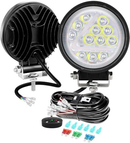 RIGIDON 2 Stück scheinwerfer mit 12v kabelbaum kit, 4 Zoll 36W Weißer Bernstein Strahler für Auto offroad traktor LKW 4x4 motor, led nebelscheinwerfer, led arbeitsscheinwerfer, zusatzscheinwerfer