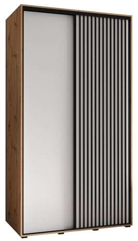 MEBLE KRYSPOL Lanko 1 Schrank mit Zwei Schiebetüren mit Stange, Regale - Moderner Aufbewahrungsschrank für Schlafzimmer, Wohnzimmer - 235,2x140x60 cm - Artisan Weiß Schwarz