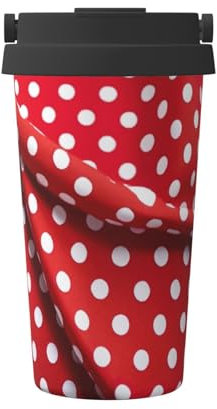 EdWal Red White Polka Dot Print 500ml Coffee Mug, Insulated Camping Mug with Lid, Travel Cup,Great for Any Beverage