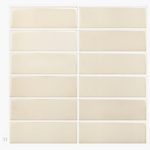 WoStick 10-Stück Beige Fliesenaufkleber Küchenrückwand Fliesen Klebefliesen Fliesenfolie 3d Selbstklebende Küche Bad (30,5 x 30,5 cm)