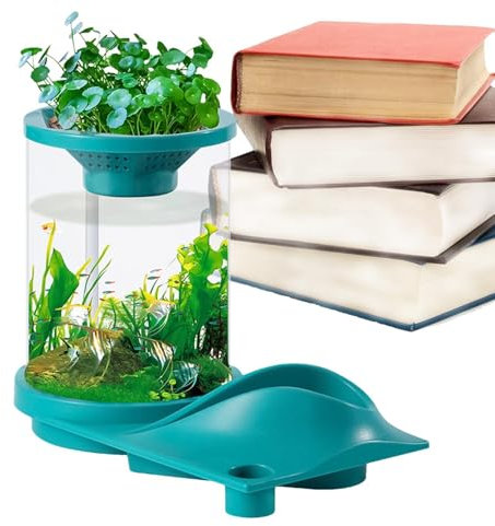 Kleines Betta-Fischtank, selbstpflegendes Fischglas, leiser Aquariumfilter, Aquaponisches Ökosystem, Fischtank für Zuhause, kompaktes Betta-Tank, pflegeleichtes Fischtank, modernes Fischglas, elegante