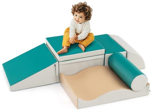 GOPLUS 7 TLG. Softbausteine, Riesenbausteine zum Toben Klettern Rutschen, Schaumstoffbausteine Großbausteine aus Schaumstoff für Kinder, weiches Bausteinset für Kinderzimmer Kindergarten (Grün)