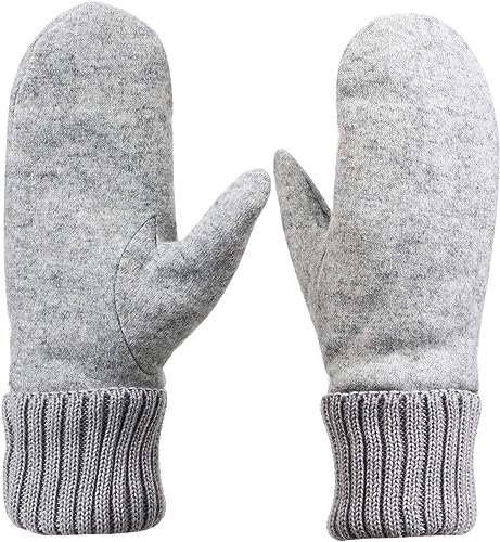 Fäustlinge Damen Winter Handschuhe Wolle Fausthandschuhe Plüschfutter Wollhandschuhe Doppellagig Warm Strickhandschuhe Winddicht Winterhandschuhe Damen Herren Handwärmer für Outdoor Fahrrad Grau