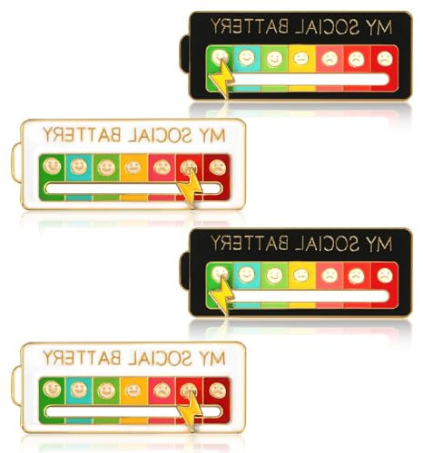 My Social Battery Pin 4 PCS Funny Social Mood Brooch Pin for 7 Days, Mood Pin Badge My Social Battery Badge Cute Creative Expression Pin Brooch for Men Women Gift