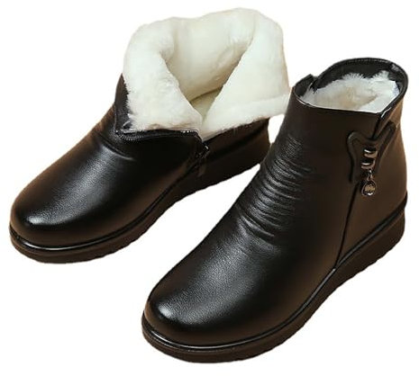Generico Anfibi Neri in Pelle Donna - Stivali Corti Caldi Imbottiti per Autunno e Inverno - Scarponcini Invernali (Black, 37)