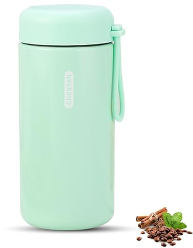 Senshuomy Mini Water Bottle,Small Thermos Flasks,Stainless Steel Insulated Water Bottles,Leakproof Drinks Bottle with Carry Handle for Hot&Cold Drinks,Coffe,Juice(150ml/Green)