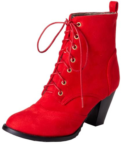 Vrupons Stivaletti con tacco a blocco, con lacci, per donna alla moda, opaco rosso, 39 EU