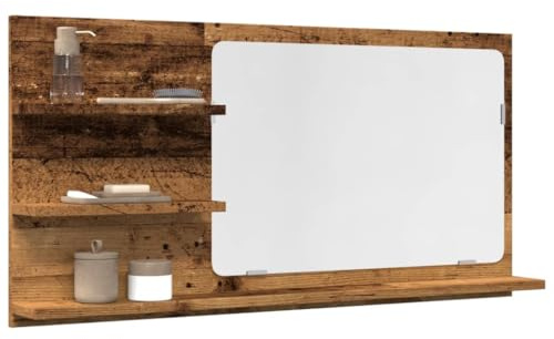Myheimly Badspiegel, Wandspiegel mit Ablagen, Spiegel Wandmontage für Badezimmer, Hängespiegel Badezimmerspiegel,Holzwerkstoff Badspiegel,Altholz