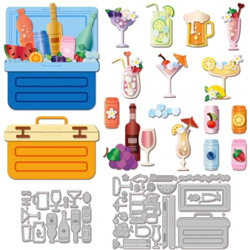 GLOBLELAND Sommer Getränke Metall Stanzschablone Alkohol Obst Papierpräge Stanzschablonen Set Stanzformen für Kartenherstellung DIY Papier Scrapbooking Handgefertigtes Fotoalbum