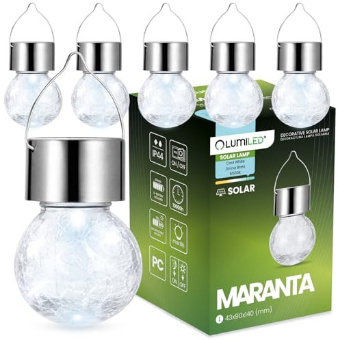 Lumiled 6x Set Solar Kristallglas Hängende LED Garten Glas Pendelleuchte Kugel Dämmerungssensor Risslicht für Party Hochzeit Bar Pavillon Terrasse Zaun Balkon IP44 6500K