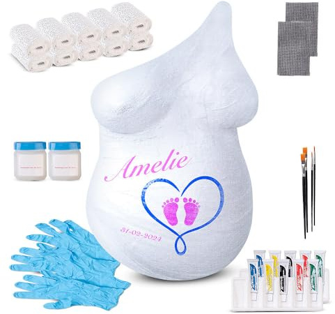 Your Design Babybauch Gips-Bastelset: 2er-Set Babybauch-Gipsabdruck-Sets mit 5 Acrylfarben und 2 Pinseln (Gipsbinden zum bemalen, Gipsabdruck-Komplettsets)
