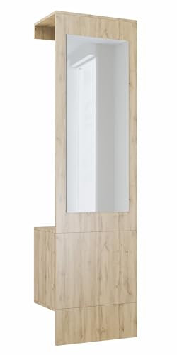 Vladon Garderobe Carlton Neo, Wandgarderobe aus Flur-Paneel mit Spiegel, Kleiderstange & Wandschrank, Eiche Evoke (52 x 193 x 35 cm)
