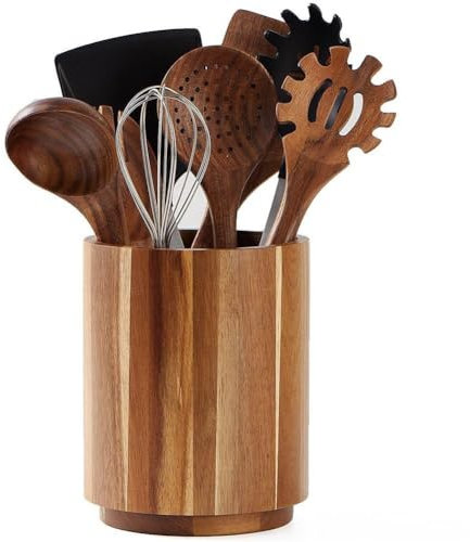 Porte-ustensiles en bois, rotation à 360 °, grand porte-ustensiles de 18 cm pour comptoir de cuisine, organisateur d'ustensiles de cuisine, pot à ustensiles, décoration de comptoir de cuisine de ferme