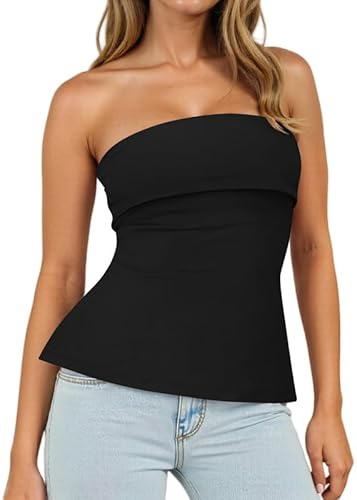 Sukiglam Canotte Donna Estivi Senza Spalline Tubo Tops Sexy Senza Maniche Slim Fit Backless Top a Fascia Elegante Seno a Doppio Strato Y2k T-Shirt con Spacco Laterale