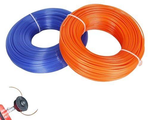 2 STK Trimmerfaden 1,6 mm x 100 m, Mähfaden Rasentrimmer Faden, Rasentrimmer Ersatzfaden für Rasentrimmer Ersatzfaden, Trimmerschnur für Park Garden Yard Gras Unkraut Blau Orange, 100 m x 2 STK