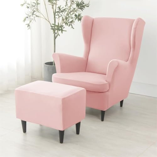 2 Stück Stretch-Schonbezüge for Ohrensessel und Ottomane, 1-Sitzer-Sofabezug mit Kissenbezug, waschbar und abnehmbar, for Bar, Wohnzimmer, Schlafzimmer(Rosa)