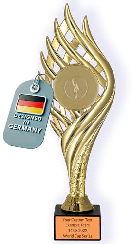 Larius Pokal (27 cm, 263g) – Personalisierbare Trophäe mit Steinsockel – Ideal für Turniere, Fussball, Kindergeburtstage, Mannschaften & Auszeichnungen - M4 (mit Wunschtext, Gold)