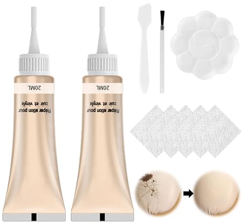 QEEROYO Leder Reparatur Set, 2×20ml Kunstleder Reparaturset, Leder Kratzer Entferner, Lederreparatur Creme, Reparatur Set für Autositze,Sofas, Lederjacke,Schuhe,Gürtel Kratzer,Löcher, Beige