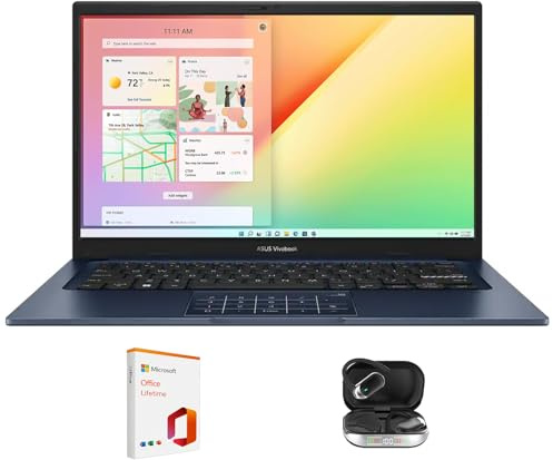 ASUS Vivobook - Computer portatile 14 pollici, FHD per studenti, lavoro, scuola, Intel Core 5 120U, 24 GB di RAM 1 TB SSD, tastiera numerica, Office 19 Lifetime & Bundle, Windows 11, blu silenzioso